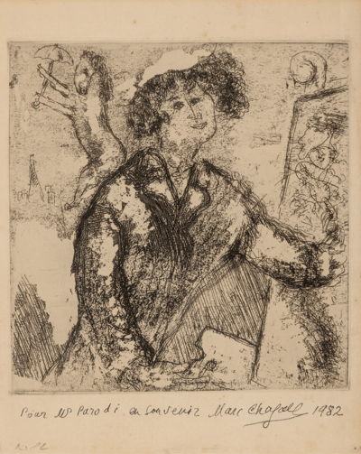 Marc Chagall – Autoportrait au chevalet (from Chagall et l'Ame Juive), 1931 – Etching