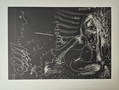 Pablo Picasso – Peintre en demi-figure et modèle assis en tailleur, 1966 – Radierung und Aquatinta
