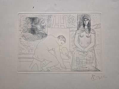Pablo Picasso – Peintre ramassant son Pinceau (Le Chef-d'Oeuvre Inconnu), 1931 – Radierung
