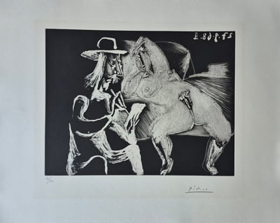Pablo Picasso – Homme au Chapeau dessinant à Côté d'une Femme offerte, from Séries 347, 1969 – Radierung