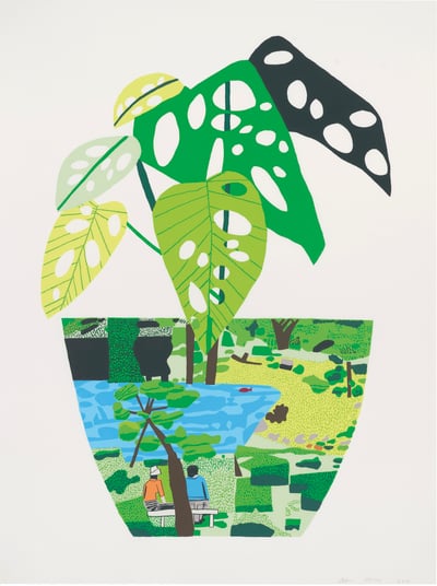 Jonas Wood – Landscape Pot With Plant, 2017 – Screen-print