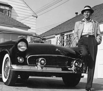 Frank Sinatra Next To His T-Bird