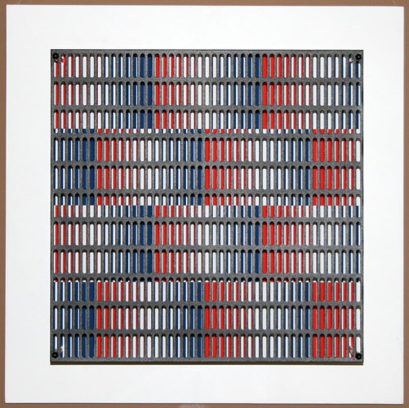 Antonio Asis – vibration bandes bleus et rouges, 2010 – wood, steel and serigraph