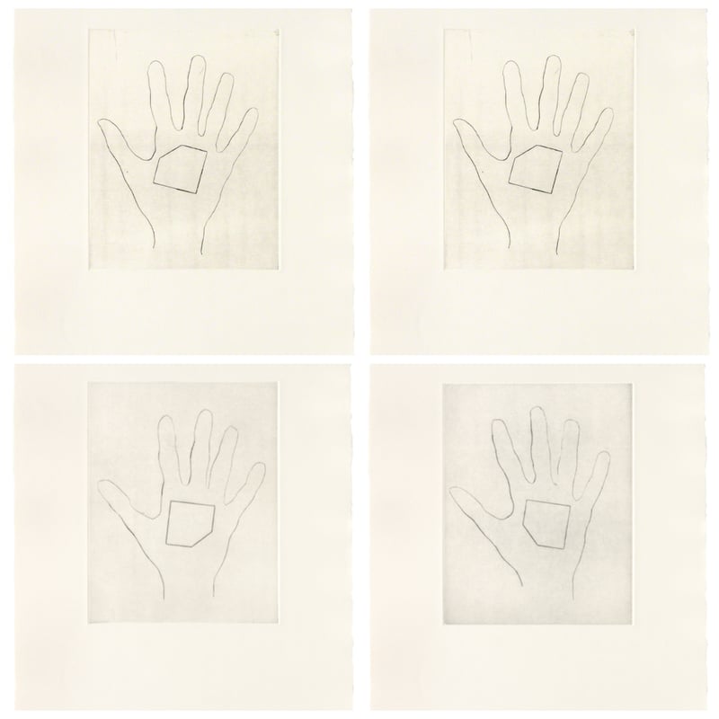 Jonathan Monk – My Left Hand Holding a Square 4, 2008 – Punta Seca Jonathan Monk – My Left Hand Holding a Square 4, 2008 – Punta Seca