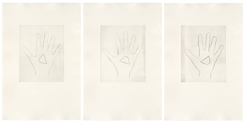 Jonathan Monk – My Left Hand Holding a Piece 3, 2008 – Set 3 Dry points Jonathan Monk – My Left Hand Holding a Piece 3, 2008 – Set 3 Dry points