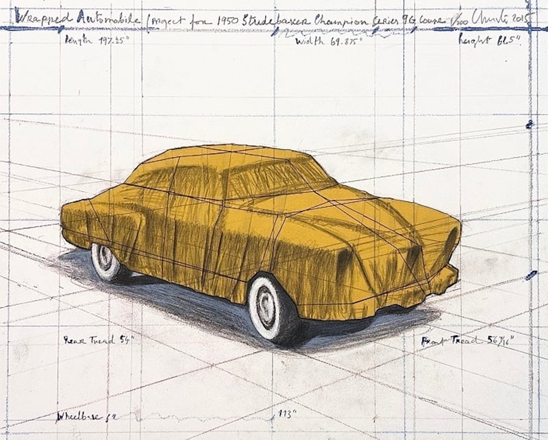 Javacheff Christo – Wrapped Automobile, Project for Studebaker, 2015 – Collage Javacheff Christo – Wrapped Automobile, Project for Studebaker, 2015 – Collage