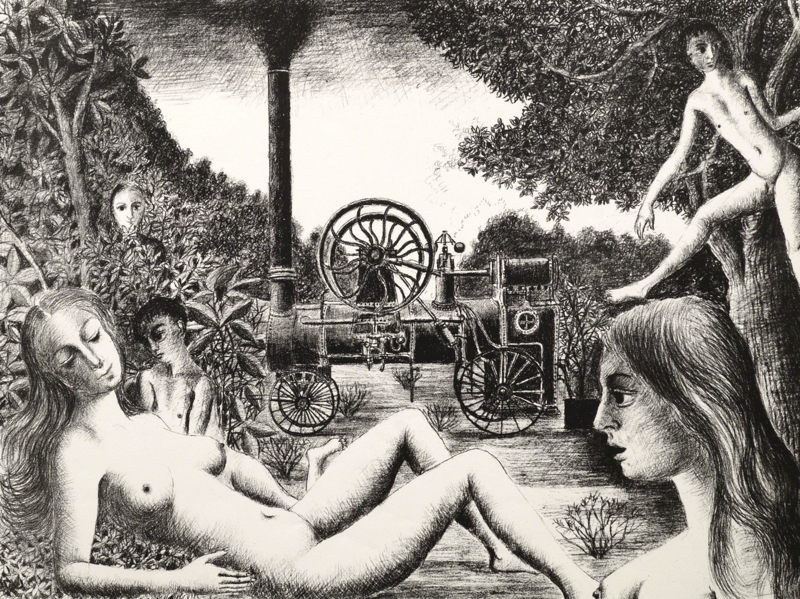 Paul Delvaux – Locomobile, 1970 – Lithograph