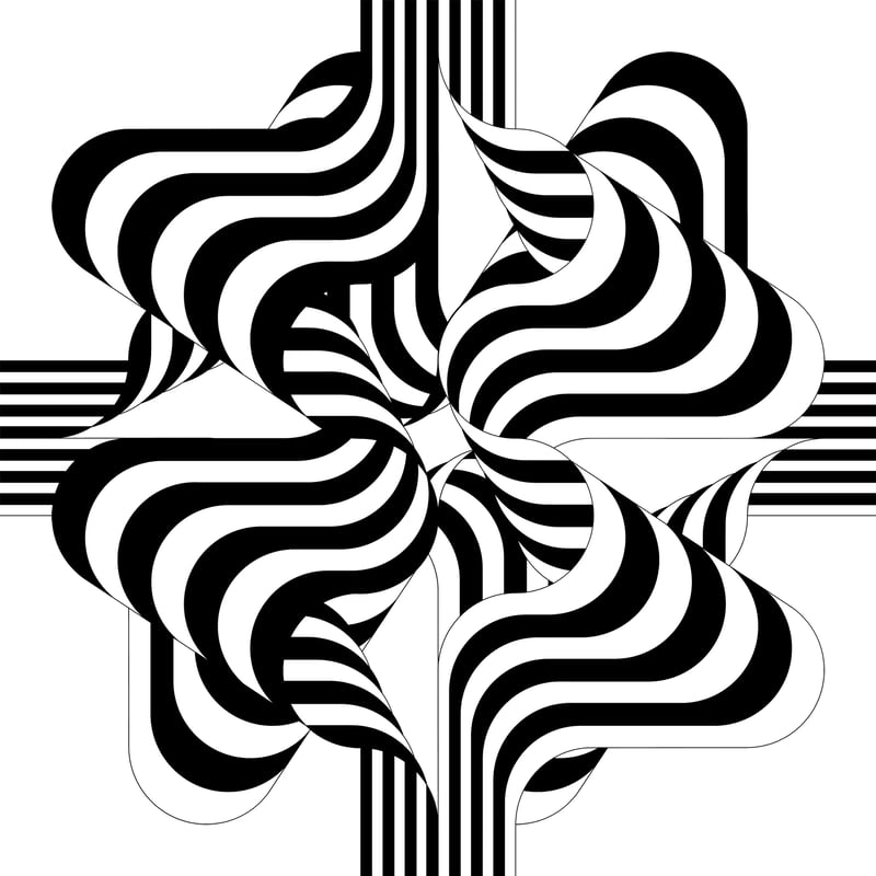 Julio Le Parc – Larga marcha, 4 bifurcaciones, 1 (black and white), 2021 – Lithographie
