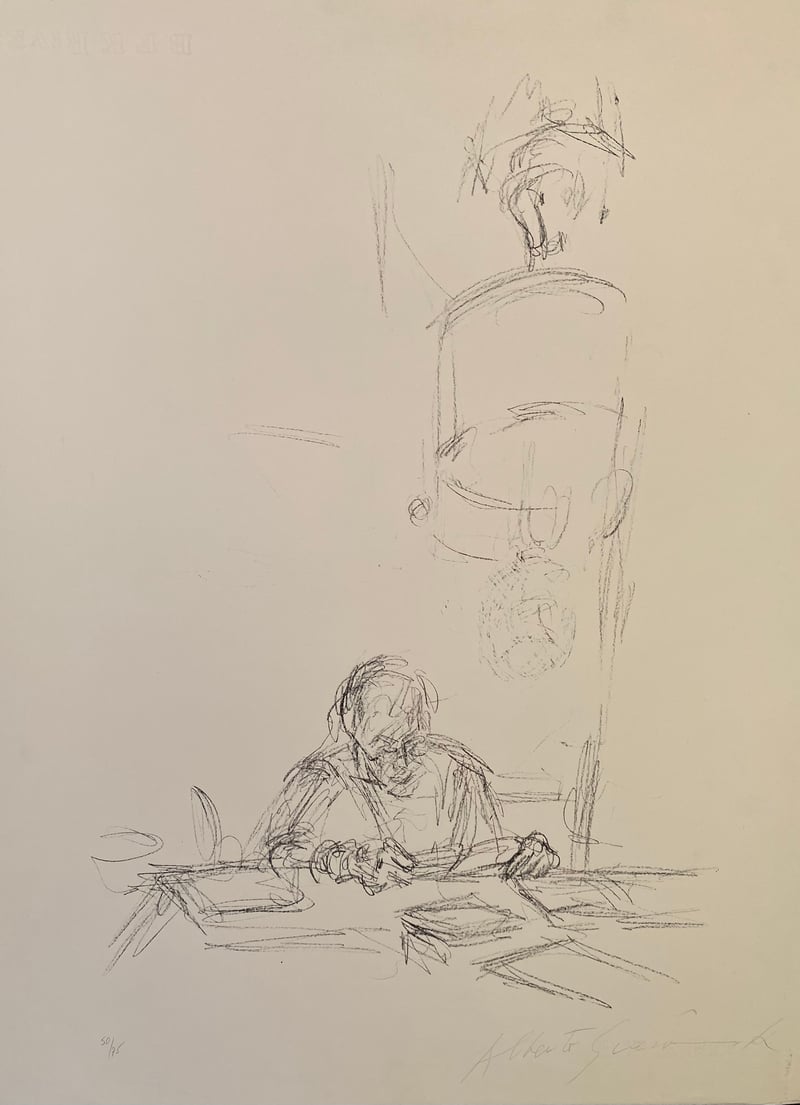 Alberto Giacometti – La mère de l'artiste lisant sous la lampe à Stampa III, 1963 – Lithograph Alberto Giacometti – La mère de l'artiste lisant sous la lampe à Stampa III, 1963 – Lithograph
