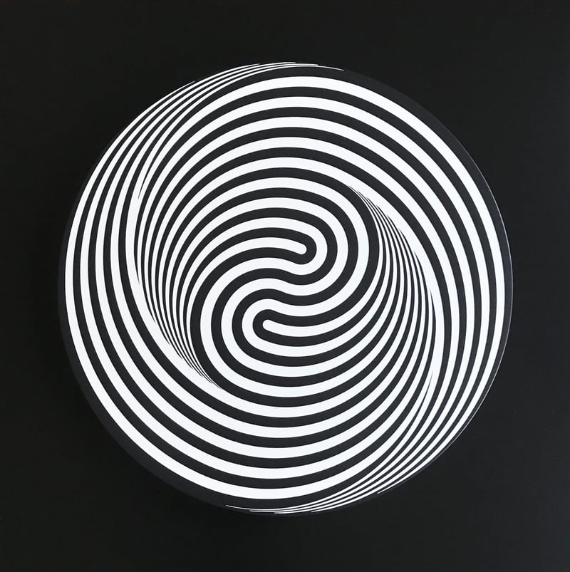 Marina Apollonio – Dinamica Circolare 6Z+R, 1965-2021 – Técnica mixta