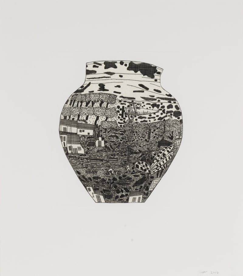 Jonas Wood – Untitled (Round Pot From 8 pots), 2017 – Técnica mixta