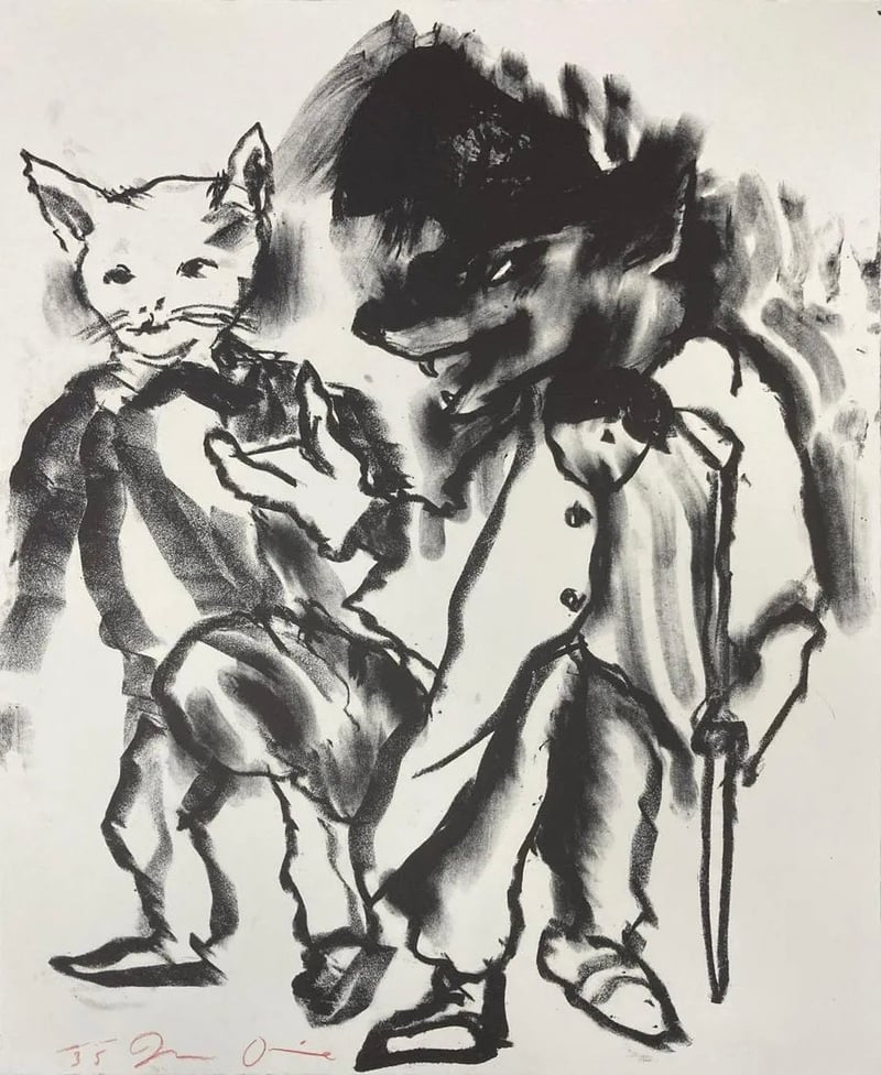 Jim Dine – Untitled from Pinocchio Suite (wolf and a cat), 2005 – Litografía
