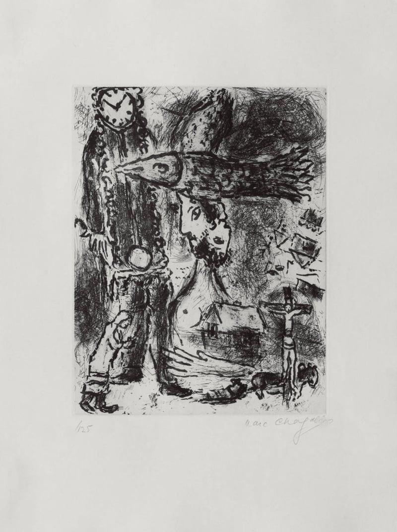 Marc Chagall – Composition A L'Horloge, 1967 – Grabado Aguatinta Marc Chagall – Composition A L'Horloge, 1967 – Grabado Aguatinta