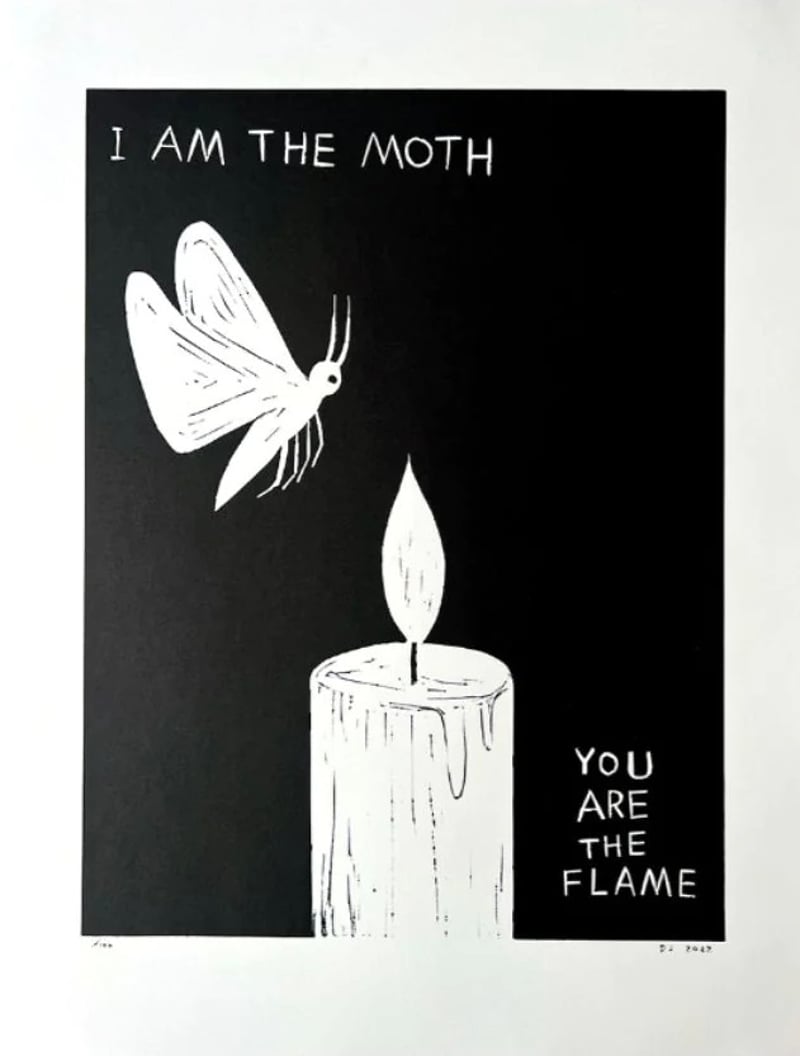 David Shrigley – I Am The Moth, You Are The Flame, 2022 – Linolschnitt