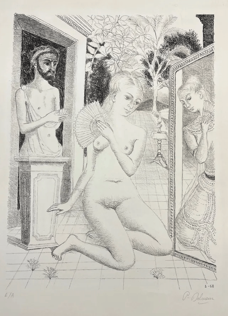 Paul Delvaux – L'Eventail, 1968 – Aguafuerte