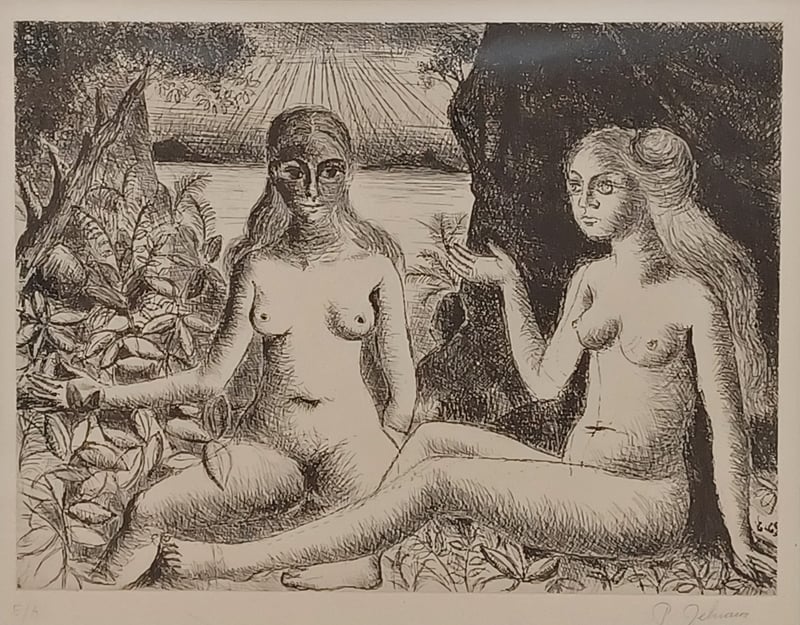 Paul Delvaux – La dispute, 1969 – Grabado Aguatinta