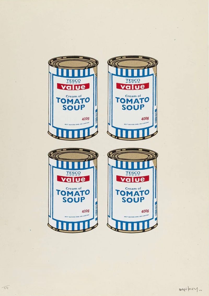 Banksy – Four Soup Cans - Gold on Cream, 2005 – Screen-print