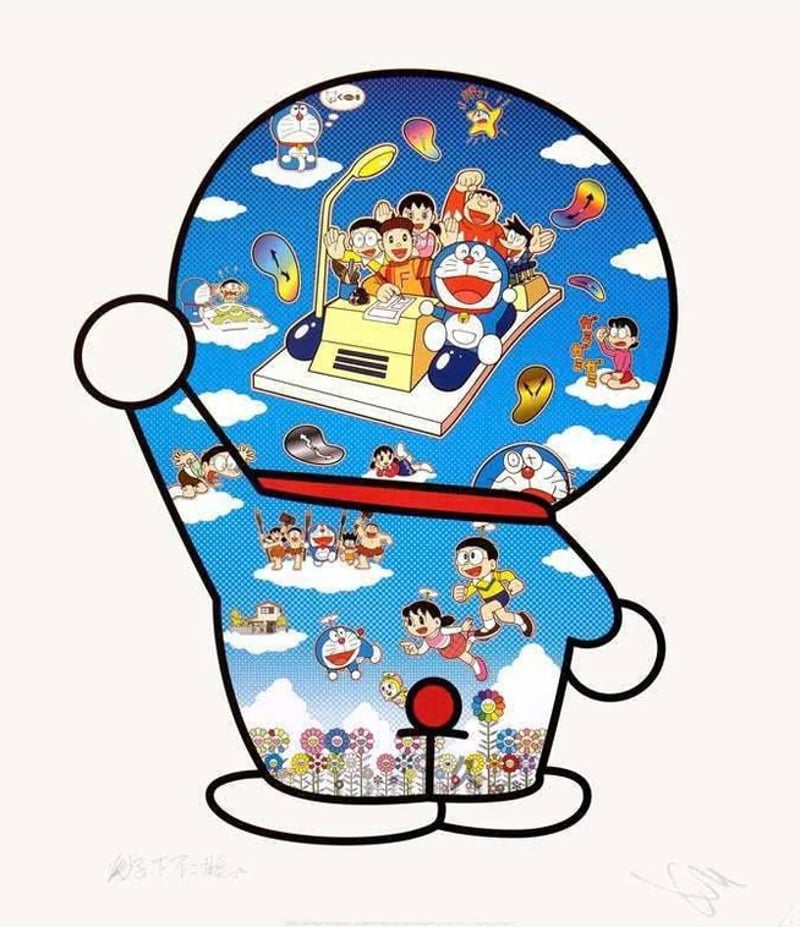 Takashi Murakami – Doraemon, Let's Go Beyond These Dimensions on a Time Machine with Master Fujiko F., 2020 – Offset Print Takashi Murakami – Doraemon, Let's Go Beyond These Dimensions on a Time Machine with Master Fujiko F., 2020 – Offset Print