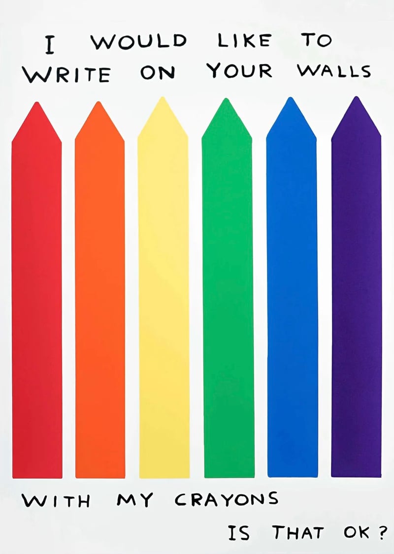 David Shrigley – Untitled (I would like to write on your wall with my crayons is that OK?), 2020 – Siebdruck David Shrigley – Untitled (I would like to write on your wall with my crayons is that OK?), 2020 – Siebdruck
