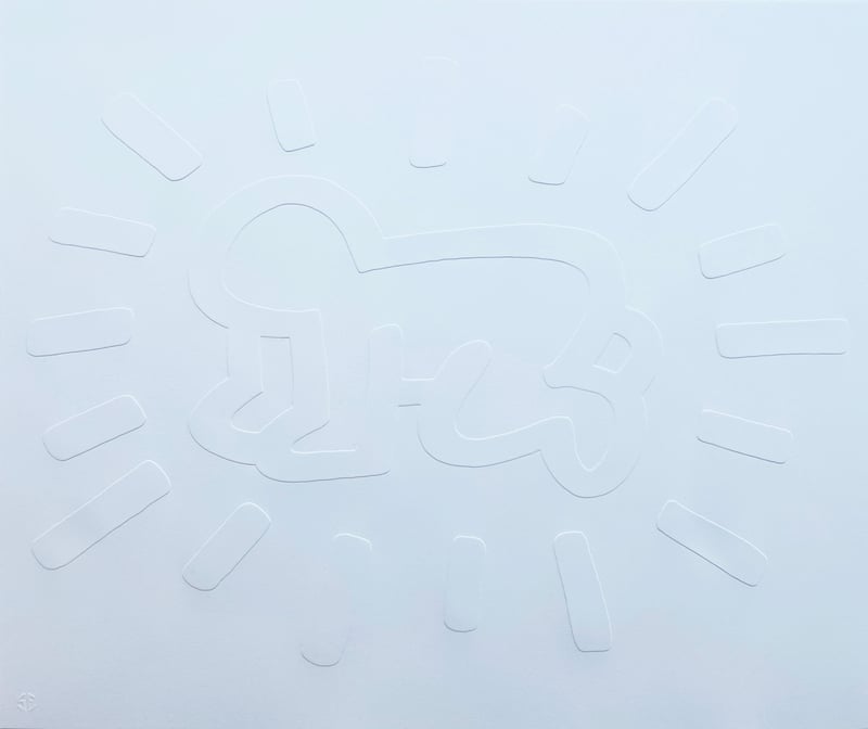 Keith Haring – White Icons (A) - Radiant Baby, 1990 – Embossing