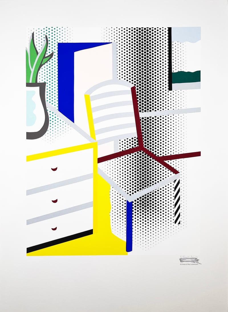 Roy Lichtenstein – Interior with Chair from the Leo Castelli 90th Birthday portfolio, 1997 – Zeefdruk Roy Lichtenstein – Interior with Chair from the Leo Castelli 90th Birthday portfolio, 1997 – Zeefdruk