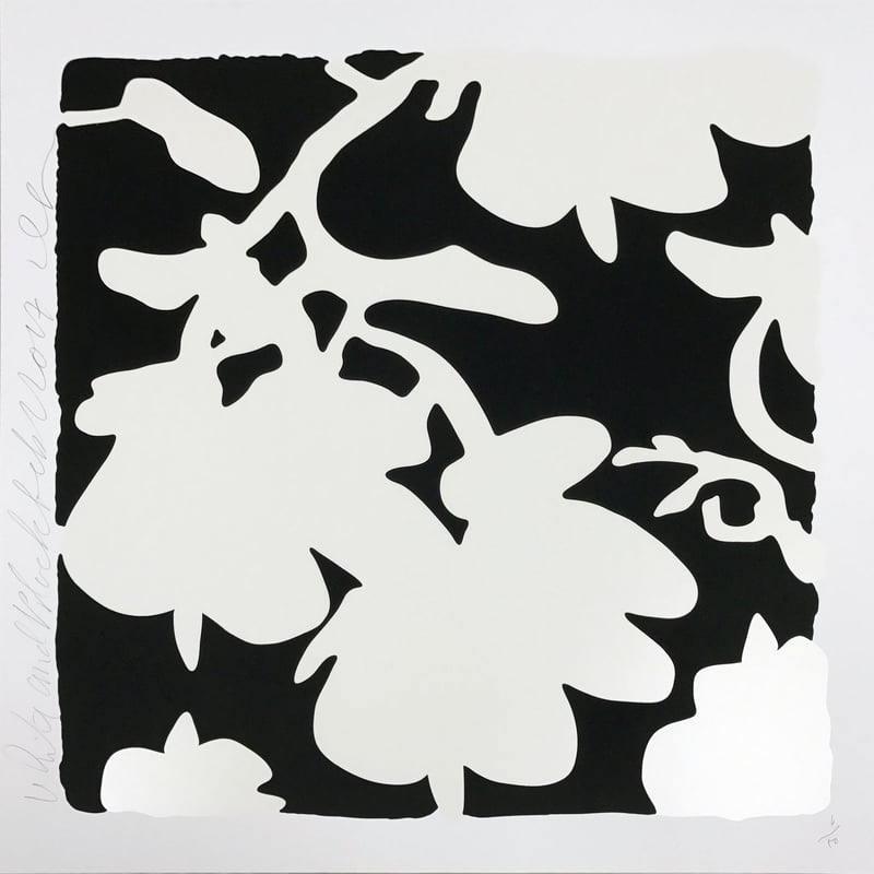 Donald Sultan – Lantern Flowers - White/Black background, 2017 – Zeefdruk