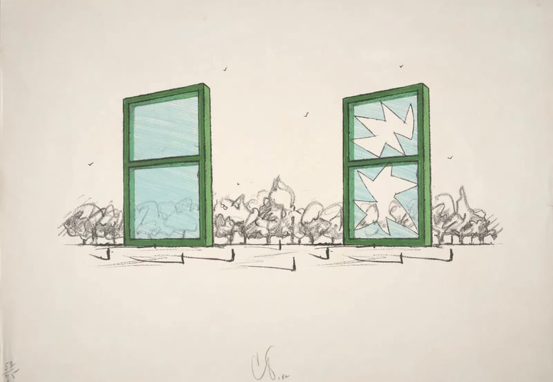 Claes Oldenburg – Proposal For A Civic Monument In The Form Of Two Windows, 1982 – Lithograph Claes Oldenburg – Proposal For A Civic Monument In The Form Of Two Windows, 1982 – Lithograph
