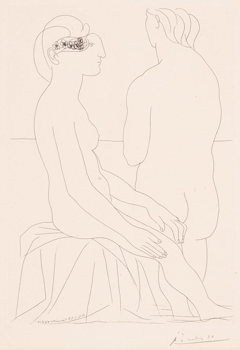 Pablo Picasso – Femme assise et Femme de Dos, pl. 78, 1934 – Gravure Pablo Picasso – Femme assise et Femme de Dos, pl. 78, 1934 – Gravure