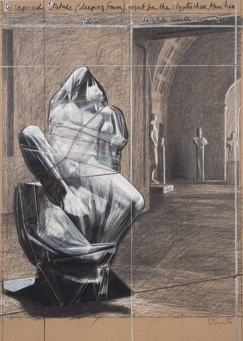Javacheff Christo – Wrapped Statues, Sleeping Fawn, Project for the Glyptothek, 2001 – Gemengde techniek. Javacheff Christo – Wrapped Statues, Sleeping Fawn, Project for the Glyptothek, 2001 – Gemengde techniek.