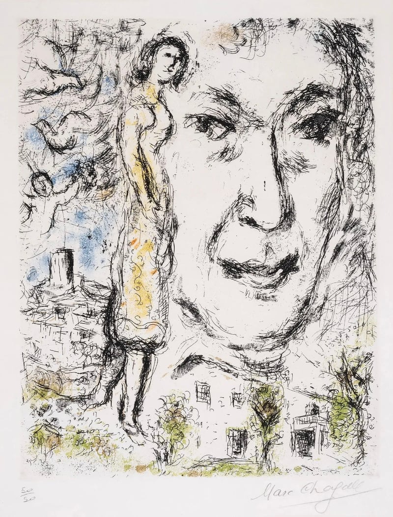 Marc Chagall – Autoportrait, 1968 – Grabado Aguatinta Marc Chagall – Autoportrait, 1968 – Grabado Aguatinta