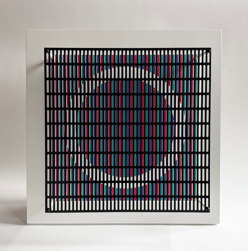 Antonio Asis – Vibration cercles mauve, rouge et turquoise, 2010 – Técnica mixta