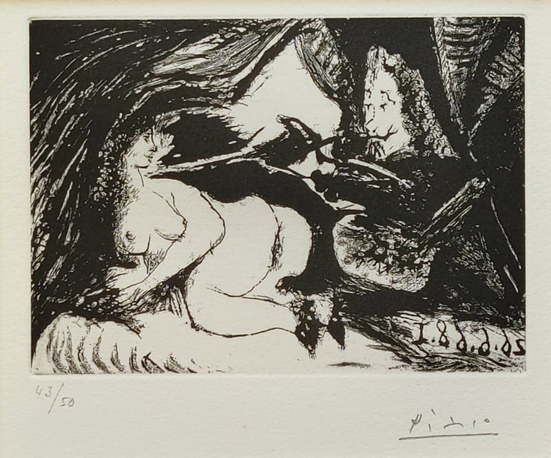 Pablo Picasso – Peintre peignant la nuque de son jeune modele, 1968 – Aquatint Pablo Picasso – Peintre peignant la nuque de son jeune modele, 1968 – Aquatint