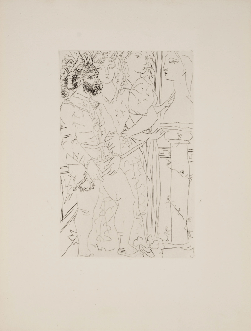 Pablo Picasso – Aux trois acteurs (Suite Vollard 77), 1933 – Drypoint Pablo Picasso – Aux trois acteurs (Suite Vollard 77), 1933 – Drypoint
