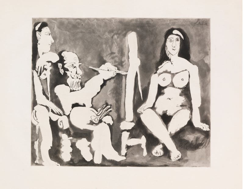 Pablo Picasso – Peintre et Modèle avec une Spectatrice au Bandeau, 1963 – Radierung und Aquatinta