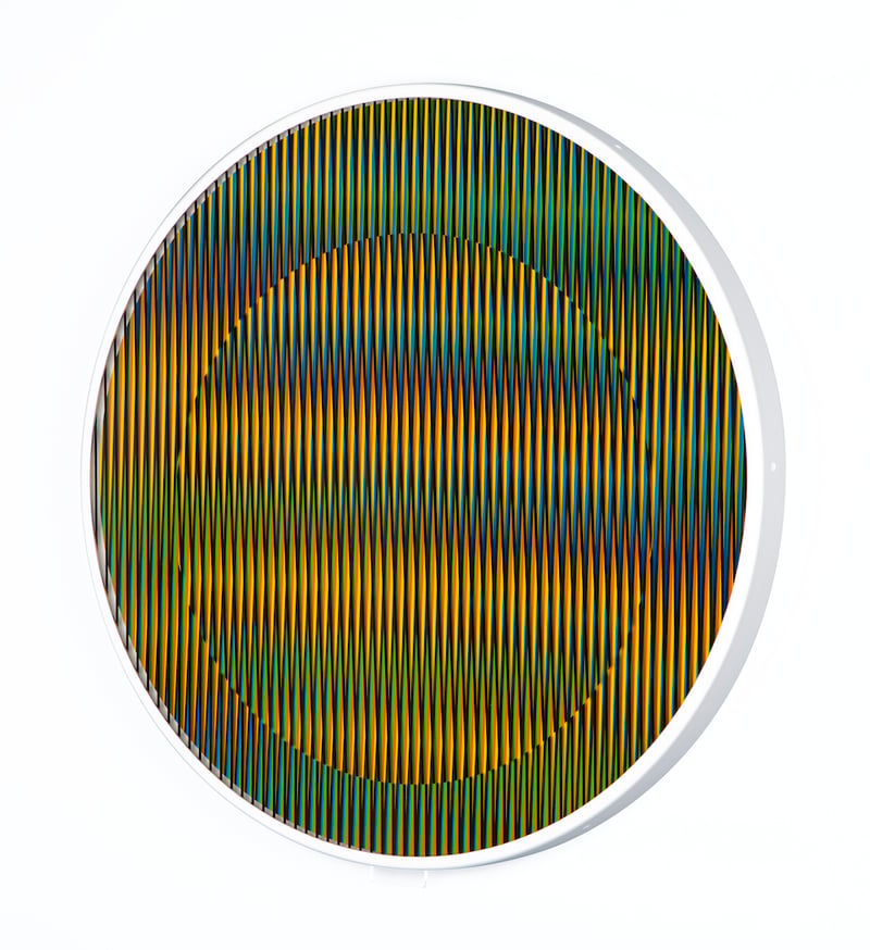Artwork © Carlos Cruz-Diez - Chromointerference Manipulable Circulaire B, 2013 ( Mural work with moving parts,  Edition of 75)