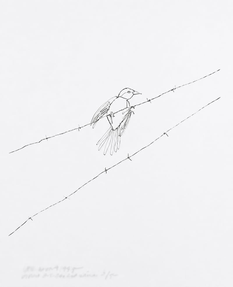Vik Muniz – Vireo on Barbed Wire, 1995 – Photographie Vik Muniz – Vireo on Barbed Wire, 1995 – Photographie