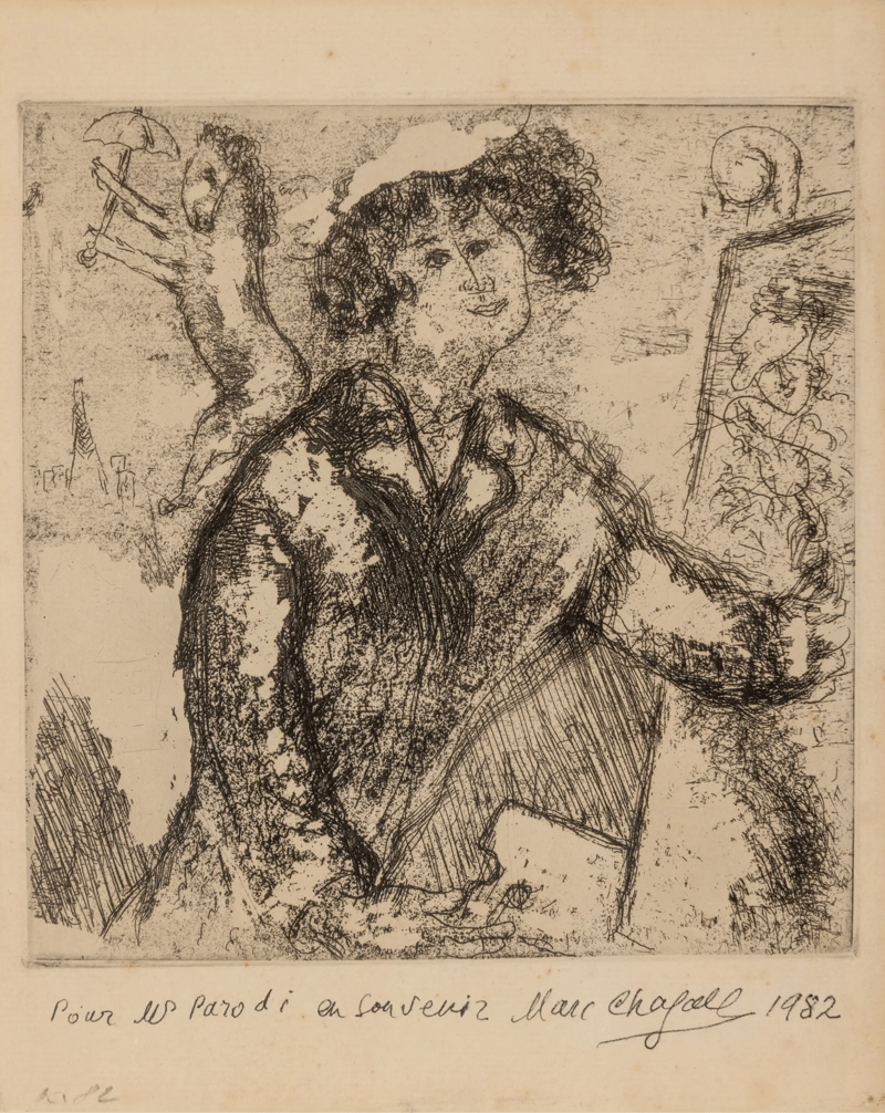 Marc Chagall – Autoportrait au chevalet (from Chagall et l'Ame Juive), 1931 – Etching Marc Chagall – Autoportrait au chevalet (from Chagall et l'Ame Juive), 1931 – Etching